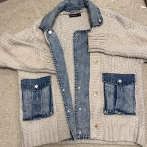 Blank NYC Denim and Cream Knit Cardigan
